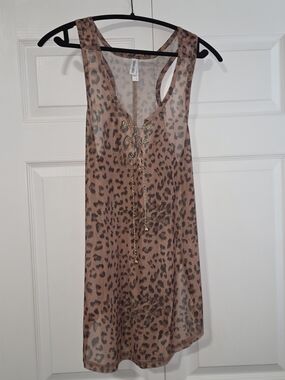 Pebby Forevee Leopard Mesh Tank Dress - Taupe/Black